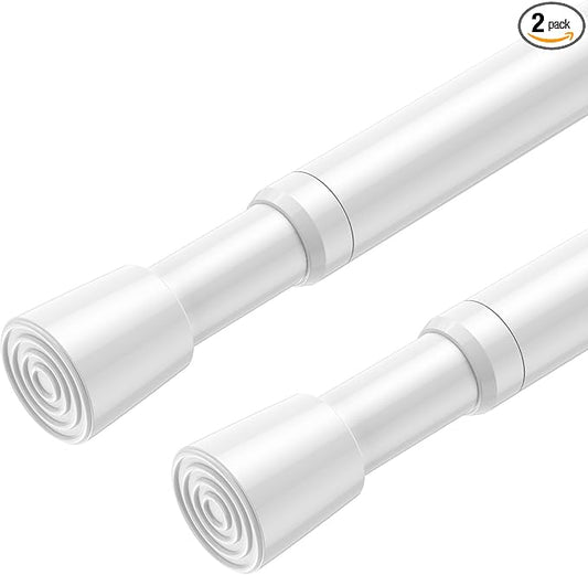 AIZESI 2 Pack Spring Tension Curtain Rod 32 to 58 inch Adjustable Curtain Rods No Drilling Expandable Spring Loaded Curtain Rod for Windows Doors Kitchen Curtains, White