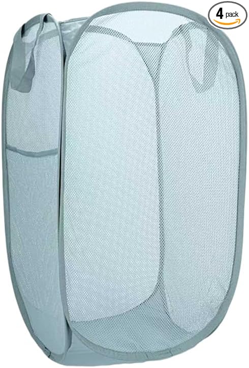 1 Pack Collapsible Laundry Baskets Popup Mesh Laundry Basket Durable Handles Foldable Clothes Hamper for Laundry Room College Dorm (1, black2)