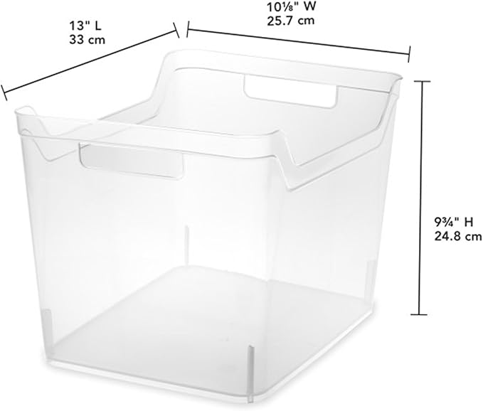 Sterilite Wide Shelf Bin Organizing Plastic Container, Home Kitchen or Office Storage Tote, Open Top Basket with Handles, 24 Pack, Clear