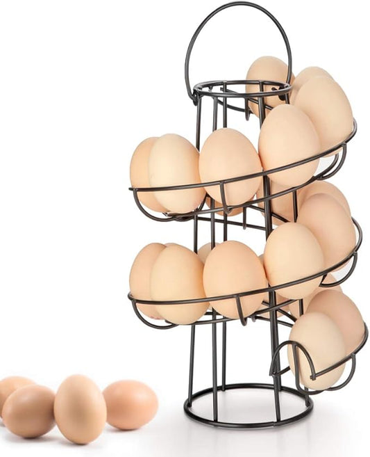 OBVIS Spiral Egg Skelter Dispenser Rack Metal Storage Holder Display Countertop Black