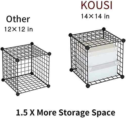KOUSI 14"x14" Wire Cube Storage, Metal Grid Organizer, Modular Shelving Unit, Stackable Bookcase, Ideal for Living Room, Bedroom, Office, Garage (42" x 14" x 49")