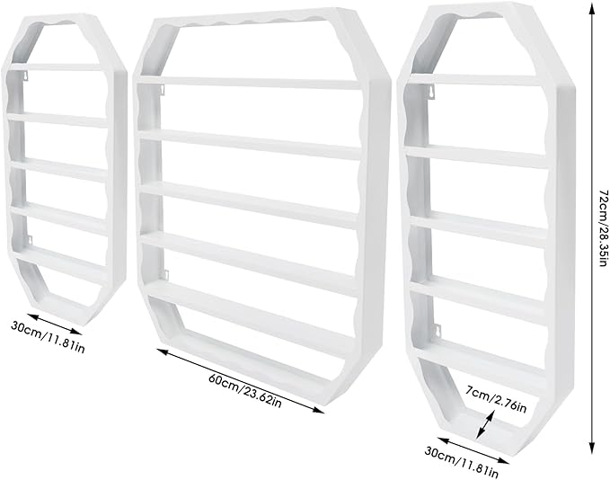 Wall-Mounted Nail Polish Storage Racks, 3PCS Multi-Tiers Metal Cosmetic Display Rack Lipstick Perfume Display Rack with 1 Middle Rack & 2 Side Racks for Spa Nail Salon Shop (White)
