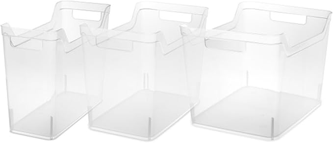Sterilite Wide Shelf Bin Organizing Plastic Container, Home Kitchen or Office Storage Tote, Open Top Basket with Handles, 24 Pack, Clear