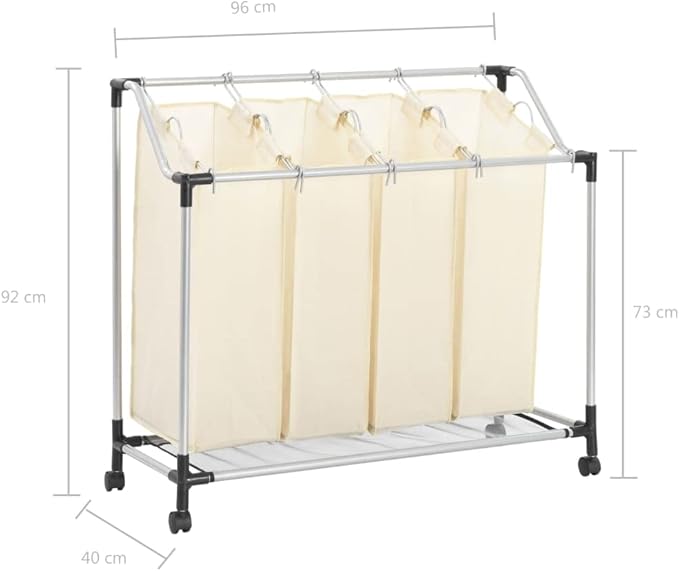 Convenient Laundry Sorter with 4 Bags Cream Steel, 20 kg Load Capacity for Easy Movement