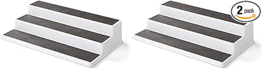 Copco 2555-0188 Non-Skid 3-Tier Spice Pantry Kitchen Cabinet Organizer, 15-Inch, White/Gray (Pack of 2)