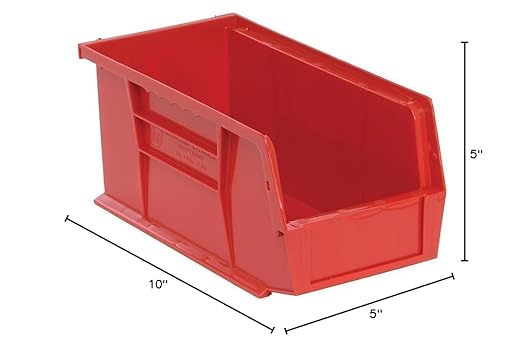 QUANTUM STORAGE SYSTEMS K-QUS230RD-8 8-PackStack and Hang Plastic Bin Storage Containers, 10" x 5" x 5", Red