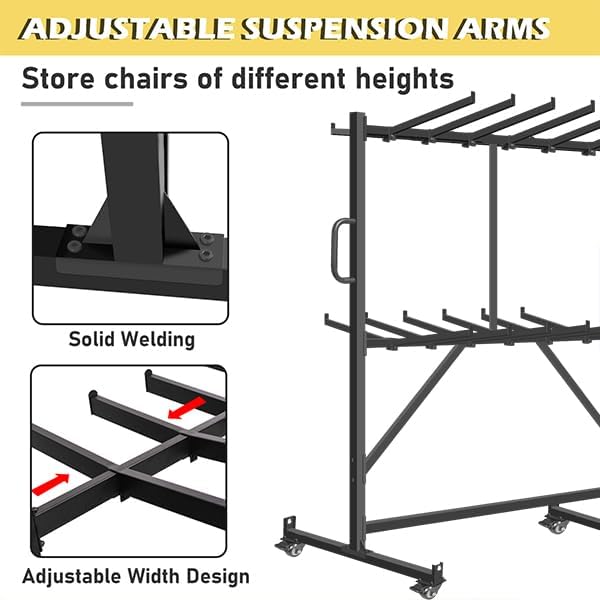 Folding Chair Racks for Storage, Heavy-Duty Folding Chair Cart with 1100 LBS Capacity for 12 Tables or 84 Chairs, Multi-Function Chair Storage with Swivel Wheels, Dust Cover, 2 Binding Ropes