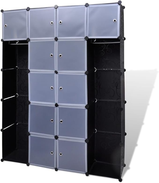 Modular Storage Cabinet Black and White Plastic Large with 14 Compartments for Home Organization and Durable Construction
