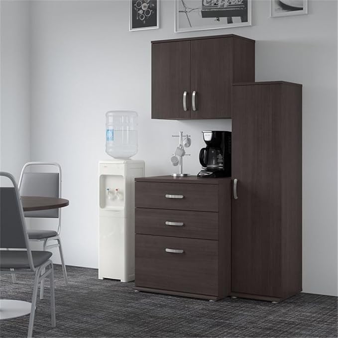 Pemberly Row Modular Storage Set, 44W 3Pc Storm Gray Finish, Includes Tall Narrow Cabinet, Floor Cabinet with Drawers, Wall Cabinet with Doors, Adjustable Shelves, Durable Home or Office Organization