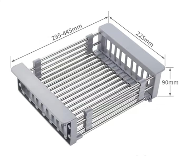 ASEANAO Stainless Steel Kitchen Drying Rack, Retractable Drain Basket with Adjustable Armrest, Over The Sink Dish Drying Rack (Large)