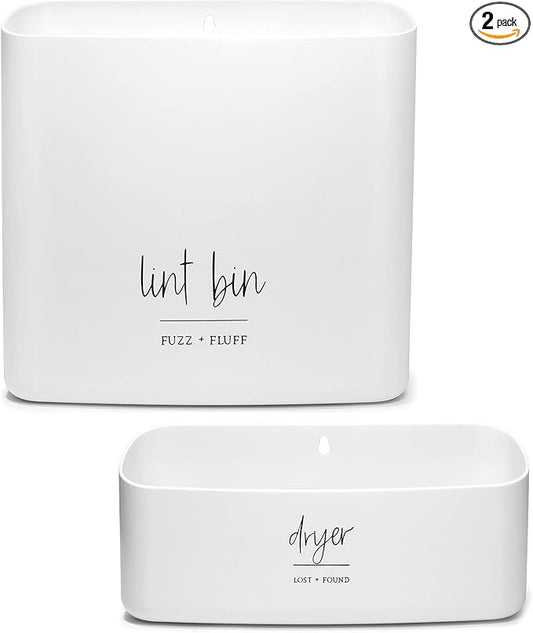 Magnetic Lint Bin for Laundry Room Organization and Storage (2 Piece Set), Waste Holder and Storage Decor, Saves Space with Magnet Mount onto Dryer or Wall Mount Options