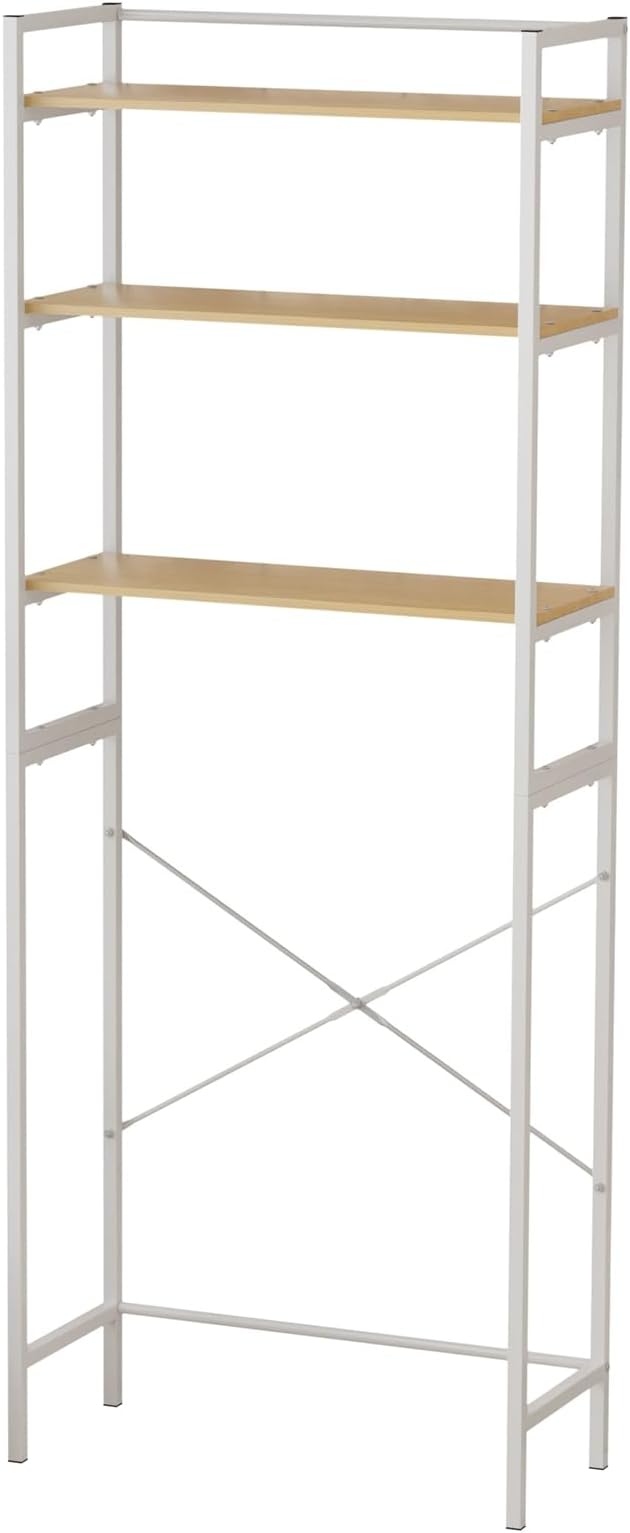 Multi-Tier Over Washer Dryer Storage Rack - 50LBS Capacity Carbon Steel Organizer with Hanging Rod, Anti-Tip & Anti-Slip for Laundry Room Kitchen Bathroom White