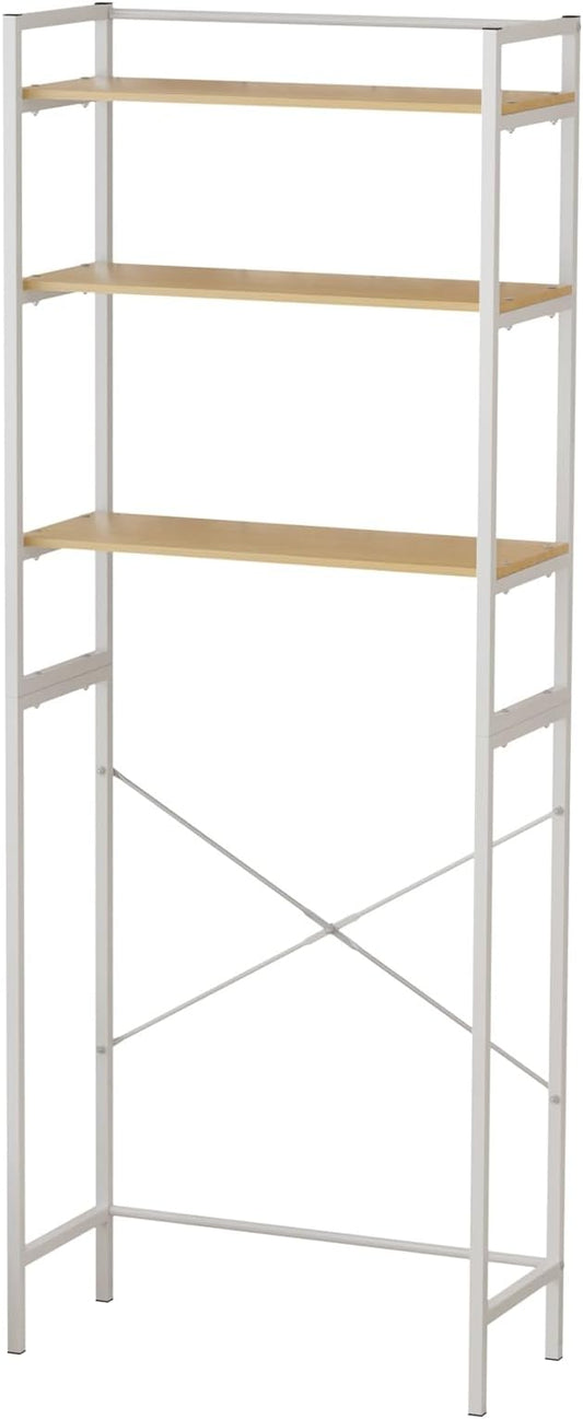 Multi-Tier Over Washer Dryer Storage Rack - 50LBS Capacity Carbon Steel Organizer with Hanging Rod, Anti-Tip & Anti-Slip for Laundry Room Kitchen Bathroom White