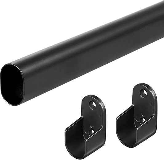 Oval Closet Rod for Hanging Clothes Adjustable Closet Rods 18 to 63 Inch Heavy Duty Black Poles Bar Closet Rod Expandable for Wardrobes Laundry RV