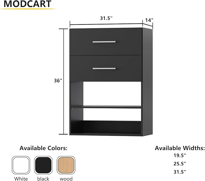 2 Drawer Short Tower Closet Unit, Modular Closet System, Wood Closet System Organizer with Storage for Walk In Closets, Clothing Rack Closet for Hanging Clothes, Bedroom, Black, 31.5"W