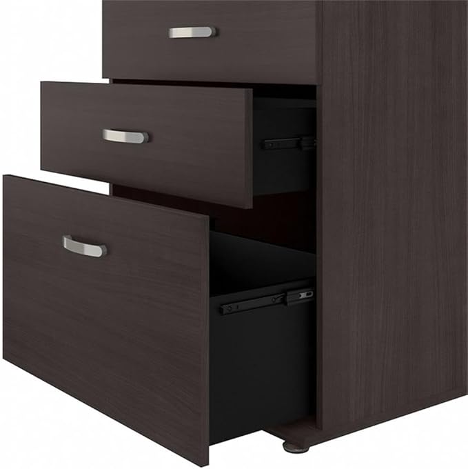 Pemberly Row Modular Storage Set, 44W 3Pc Storm Gray Finish, Includes Tall Narrow Cabinet, Floor Cabinet with Drawers, Wall Cabinet with Doors, Adjustable Shelves, Durable Home or Office Organization