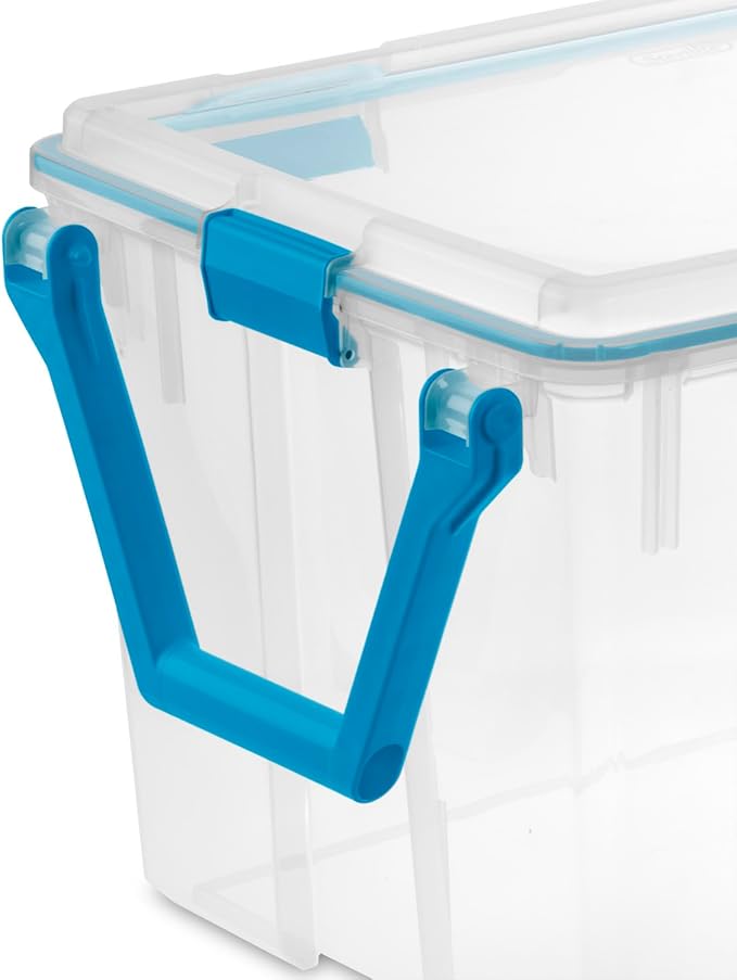 Sterilite 120 Qt Wheeled Gasket Box, Stackable Storage Bin with Latching Lid, Handle and Tight Seal, Plastic Container with Clear Base and Lid, 3-Pack
