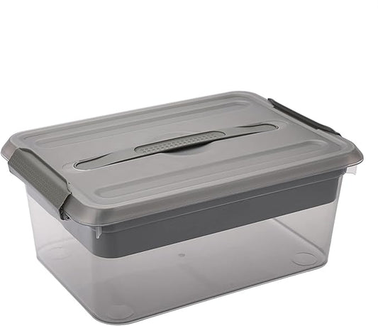 BTSKY Stack & Carry Box, Clear Plastic Storage Container Stackable Home Utility Box with Removable Tray Multi-Purpose Storage Bin for Organizing Stationery, Sewing, Art Craft Supplies (Black)