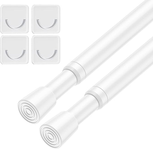 2Pack Tension Curtain Rod 26-39 Inch White No Drilling Spring Loaded Curtain Rods Adjustable Extendable Tension Rod for Window Closet Bookshelf Kitchen Bathroom
