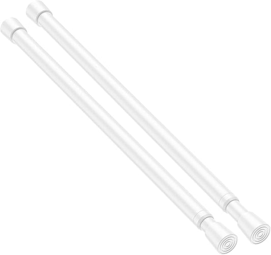 2 Pack Spring Tension Rods 12-18 Inches, 5/8 Inch Diameter White No Drill Spring Loaded Adjustable Extendable, Small Short Tension Curtain Rod for Windows Kitchen Doorway Closet Cupboard