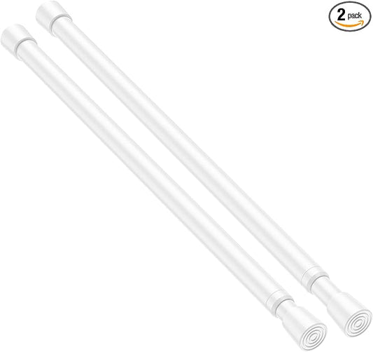 2 Pack Spring Tension Rods 16-27IN, 5/8 Inch Diameter White No Drill Spring Loaded Adjustable Extendable, Small Short Tension Curtain Rod for Windows Kitchen Doorway Closet Cupboard