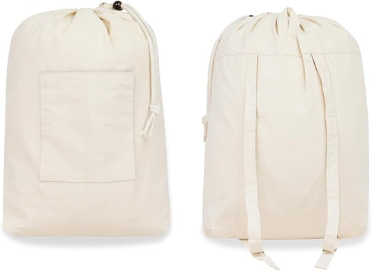 PurpleEssences Laundry Bag Durable Clothes Drawstring Bag Machine Washable Travel Laundry Organizer for Dorm, College, Hamper - Set of 1, 15 x 28 Inch, Laundry Bag - Natural
