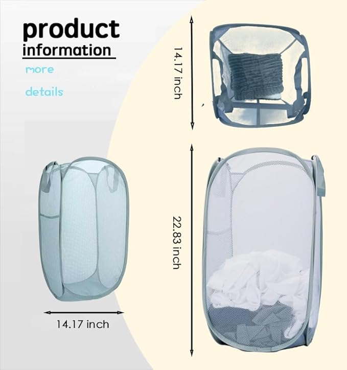 1 Pack Collapsible Laundry Baskets Popup Mesh Laundry Basket Durable Handles Foldable Clothes Hamper for Laundry Room College Dorm (1, black2)