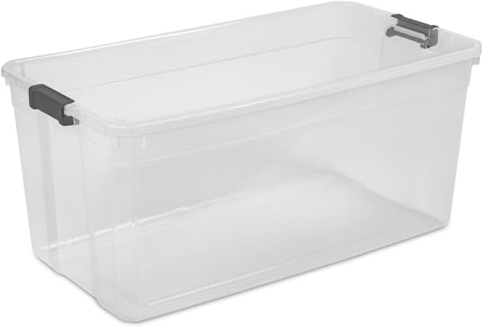 Sterilite 3-Pack Modular Stacker Box, Durable Clear Plastic Storage Bins with Latching Lids, 200 Quart - Stackable Organizing Container Boxes for Closet, Bathroom, and Office