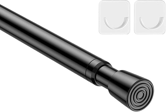 MEXAU 1Pack Spring Tension Curtain Rod 26-39 inch Black Adjustable Spring Rod Extendable Tension Rod For Kitchen, Bathroom, Window, Bookshelf, Closet