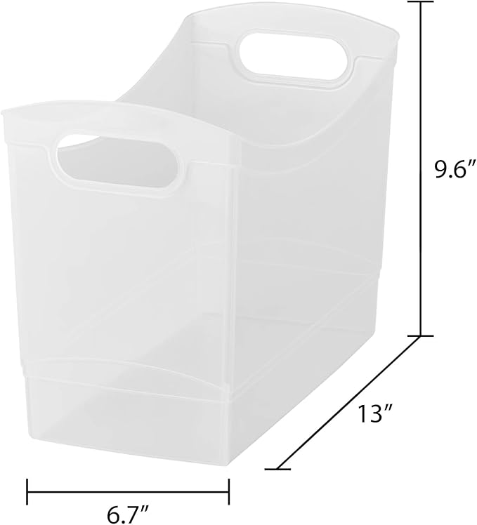 Plastic Utility Storage Bin 12 Qt Narrow Rectangle with Carrying Handles, Clear