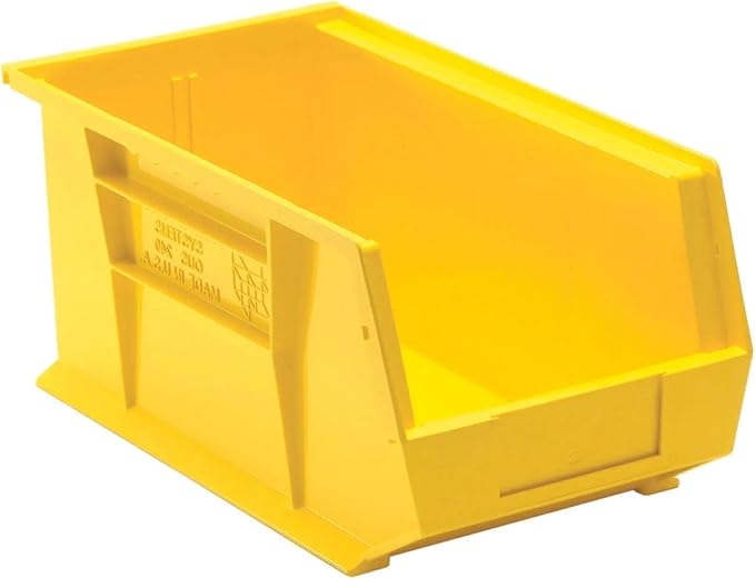 Quantum Storage QUS240 Heavy-Duty Stackable Plastic Storage Bins for Workshop, Warehouse & Garage, Ultra Stack & Hang, 14-3/4" x 8-1/4" x 7", Yellow, 12-Pack