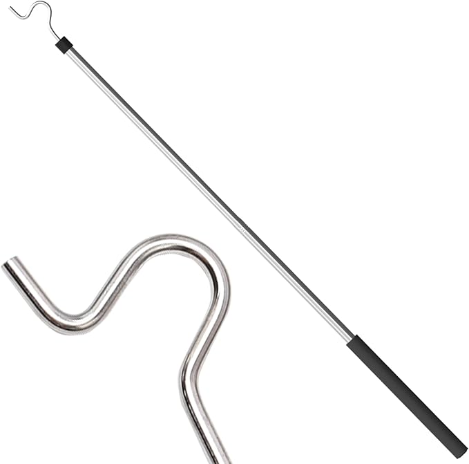 Clothes Hook Pole, High Reach Garment Hook for Hanging Clothes Light and Plants Extendable from 35" to 50" Made of Stainless Steel Tube with Sponge Handle(1)