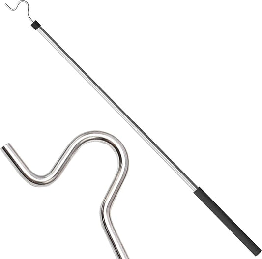 Clothes Hook Pole, High Reach Garment Hook for Hanging Clothes Light and Plants Extendable from 35" to 50" Made of Stainless Steel Tube with Sponge Handle(1)