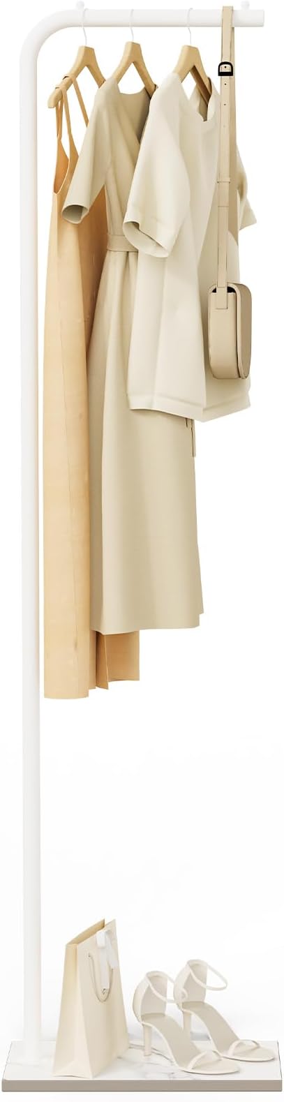 Metal Garment Rack, Coat Rack with Base, Stable Coat Tree Suitable for Bedroom, Hallway, Entrance, for Hats, Coats, Scarves, 70.8 Inches High, White