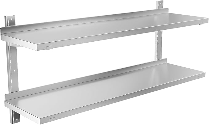 Stainless Steel Shelf, 47.2" X 12.6" Commercial Floating Wall Shelf with Brackets, 154Lbs Capacity, Adjustable Double-Layer Metal Heavy Duty Storage Rack for Restaurant, Kitchen Bar Home Hotel