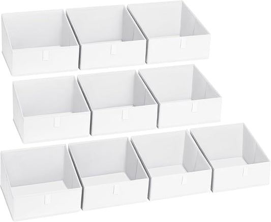 DIMJ Closet Storage Bins 10 Pack - Fabric Storage Baskets for Shelves, Collapsible Clothes Organizer, Trapezoid Shelf Organization Storage Cubes for Purse, Toys, Books, Towel, Clothes, White