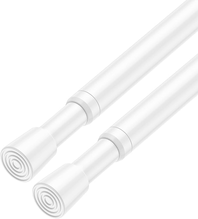 2Pack Tension Curtain Rod for Window 34 to 59 Inch Adjustable Spring Loaded Curtain Rods No Drilling White Tension Rods for Doorway Closet Door Kitchen Bathroom