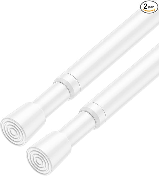 2Pack Spring Tension Curtain Rod 16 to 27 Inch Adjustable Spring Loaded Curtain Rods No Drilling Small Tension Rods for Window Cupboard Wardrobe Bookshelf Kitchen DIY Projects, White