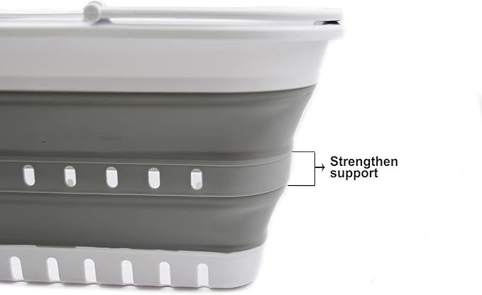 SAMMART 29L (7.6 Gallon) Collapsible Tub with Handle - Portable Outdoor Picnic Basket/Crater - Foldable Shopping Bag - Space Saving Storage Container (White/Grey, 1)