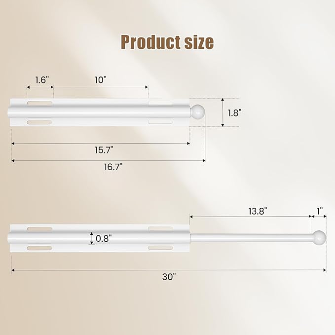 Luvenia Valet Rod,Adjustable Closet Rod 16in Heavy Duty Stainless Steel,Closet Rods For Hanging Clothes Retractable Slide Out Valet Rod For Closet Pull Out For Closet, Laundry Room, Bedroom(White)