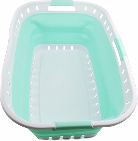SAMMART 44L (11.62 gallon) Collapsible Plastic Laundry Basket - Foldable Pop Up Storage Container/Organizer - Portable Hamper - Space Saving (1, White/Light Green)