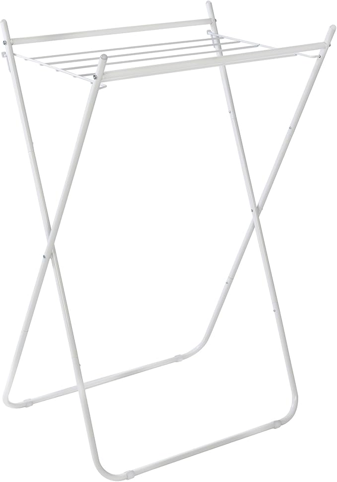 Honey-Can-Do Collapsible Metal Clothes Drying Rack, Foldable Laundry Rack Holds 40 lbs, Hanger-Friendly Design with Non-Skid Feet, Space-Saving Accordion Fold, Indoor Outdoor, White