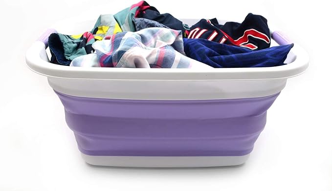 SAMMART 31L (8.1 gallon) Collapsible Plastic Laundry Basket-Pop Up Storage Container -Portable Washing Tub - Space Saving Hamper/Basket, Water capacity:23L (6 gallon) (2, Lt. Purple)