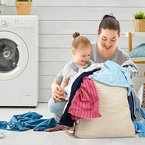 SweetNeedle Pack of 2 Heavy Duty X-Large Laundry Storage Shopping Bag, 30 x 22 IN 40L - 100% Cotton, Highly durable, Draw-cord with cord-lock, Machine Wash and reusable Travel Bag - Natural