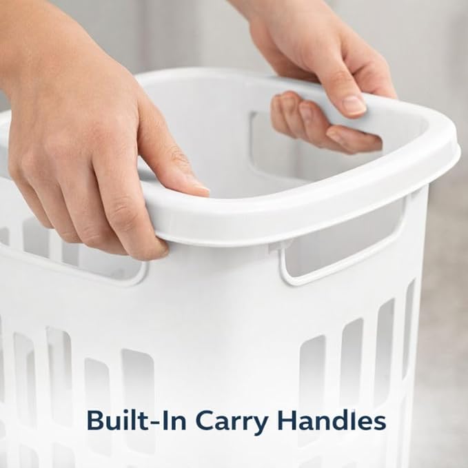 Rectangular Laundry Hamper, Slim Plastic Clothes Basket with Ventilation Holes, Lightweight Open Top Design for Small Spaces, White (2)