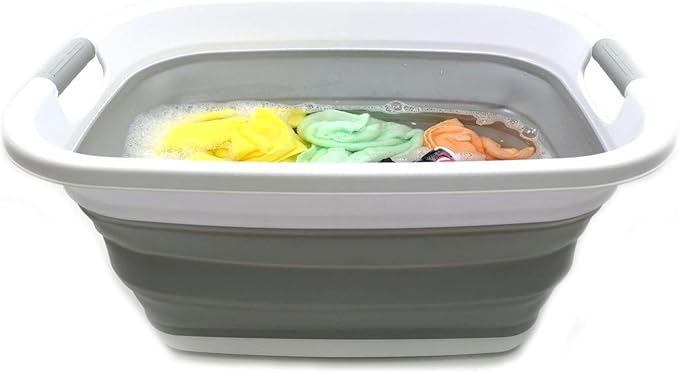 SAMMART Set of 2-31L (8.1 gallon) Collapsible Plastic Laundry Basket-Pop Up Storage Container-Portable Washing Tub - Space Saving Hamper/Basket, Water capacity: 23L (6 gallon) (2, Grey)