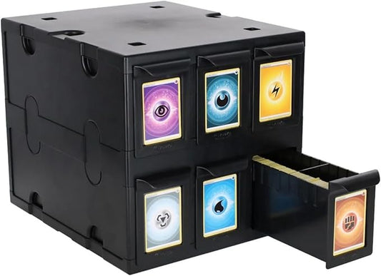 BCW 6 Drawer Card Catalog - Black | Stackable Trading Card Organizer Box | Holds Sports Cards, Gaming Cards, Toploaders & Magnetics | Heavy-Duty Black Plastic Storage with Dividers