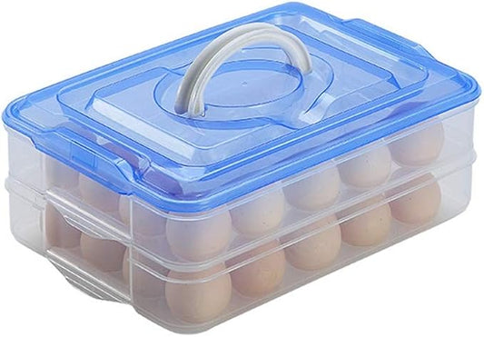 Deviled Egg Tray with Lid, 2-Layer, Food Storage Container with Handle, Egg Holder for Refrigerator, large, 40 eggs (Blue)