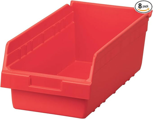 Akro-Mils 30088 Plastic Nesting ShelfMax Storage Bin Box, 18x8x6-Inch, Red (8-Pack)