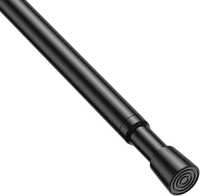 1 Pack Spring Tension Rods 17-38 Inches, 5/8 Inch Diameter Black No Drill Spring Loaded Adjustable Extendable, Small Short Tension Curtain Rod for Windows Kitchen Doorway Closet Cupboard